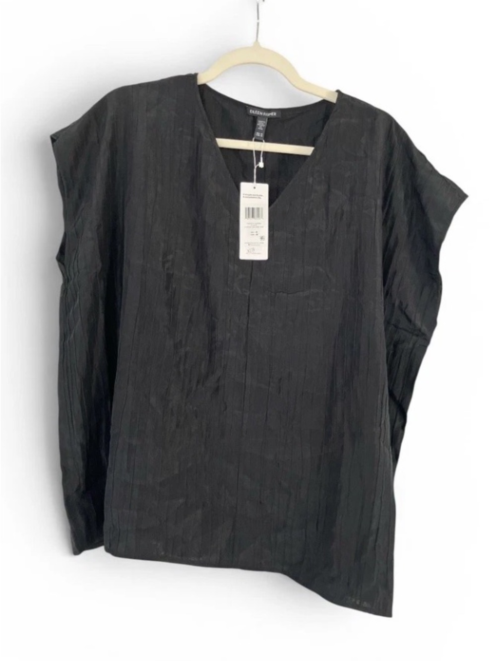NWT EILEEN FISHER Silk Black jacquard Box Top with subtle sheen runs large Med - Picture 6 of 11